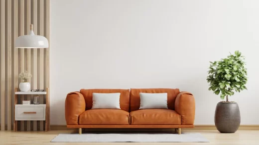 salon interieur canape cuir orange